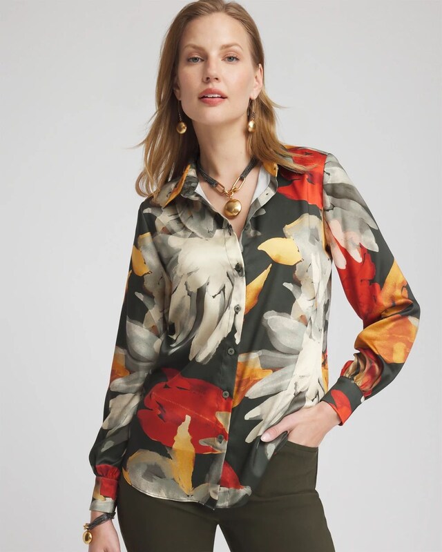 Floral Faux Silk Shirt - image 1